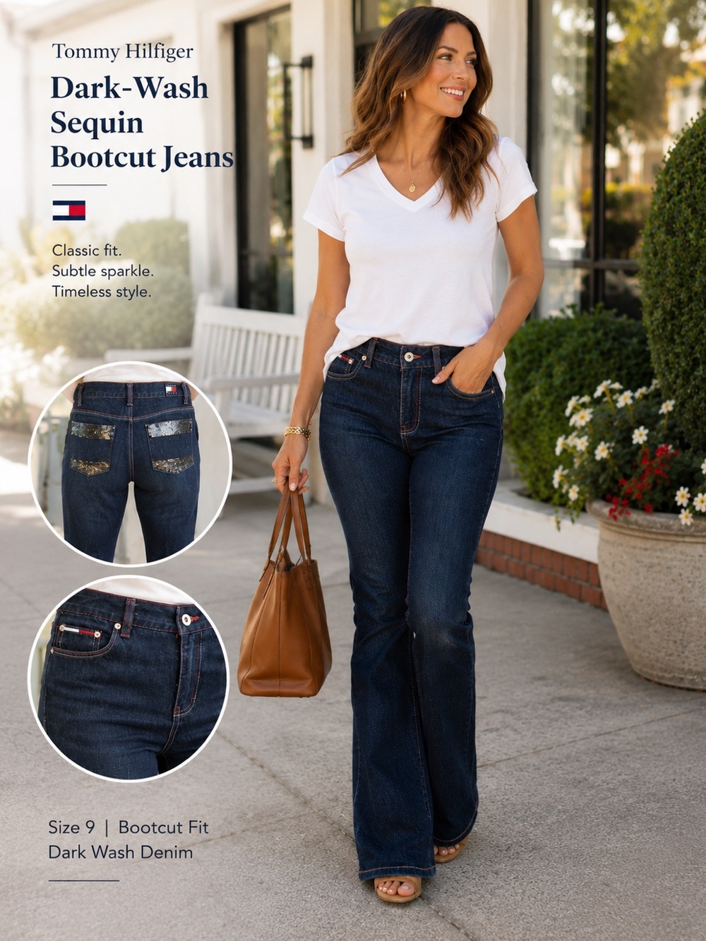 Tommy Hilfiger Dark Wash Sequin Pocket Bootcut Jeans Women’s Size 9